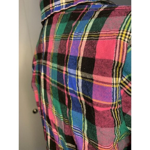 Victoria Secret Flannel Short Dress/ Robe Pink Grn Plaid Drawstring Waist XS - Picture 6 of 11
